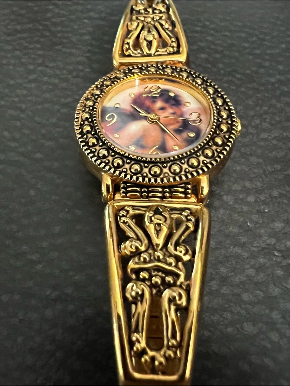Gold Ornate Women's Bracelet Watch - Decorative Dial VINTAGE